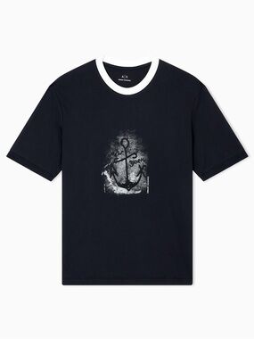 A/X Armani Exchange Black Anchor Graphic Crew Neck T‑Shirt Large